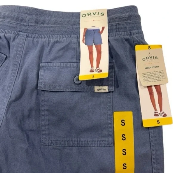 Orvis Blue High Waist Shorts with Elastic Waistband Women's S Drawstrings NWT - Picture 4 of 6